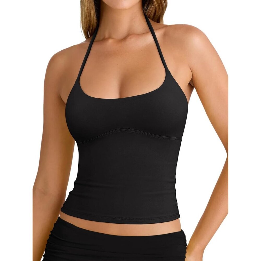 Women's Tank Top Black Backless Halter Neck Y2k Trendy Camisole Summer Comfort
